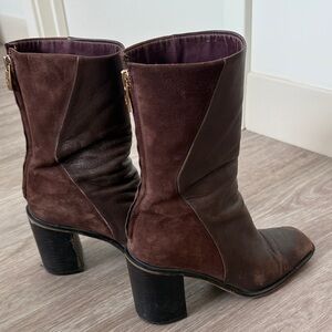 Chic Brown Leather and Suede Heeled Boots